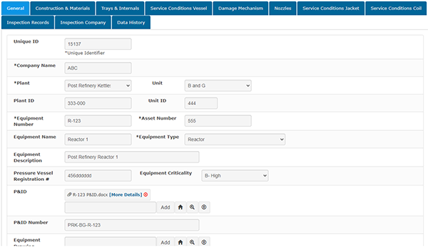 Process Safety Enterprise&#174; User Input Forms